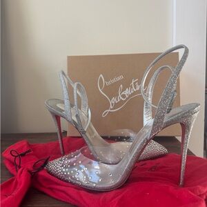 Christian Louboutin Spikaqueen 100 PVC Heels Silver Glitter Size 41 (U.S.10.5)